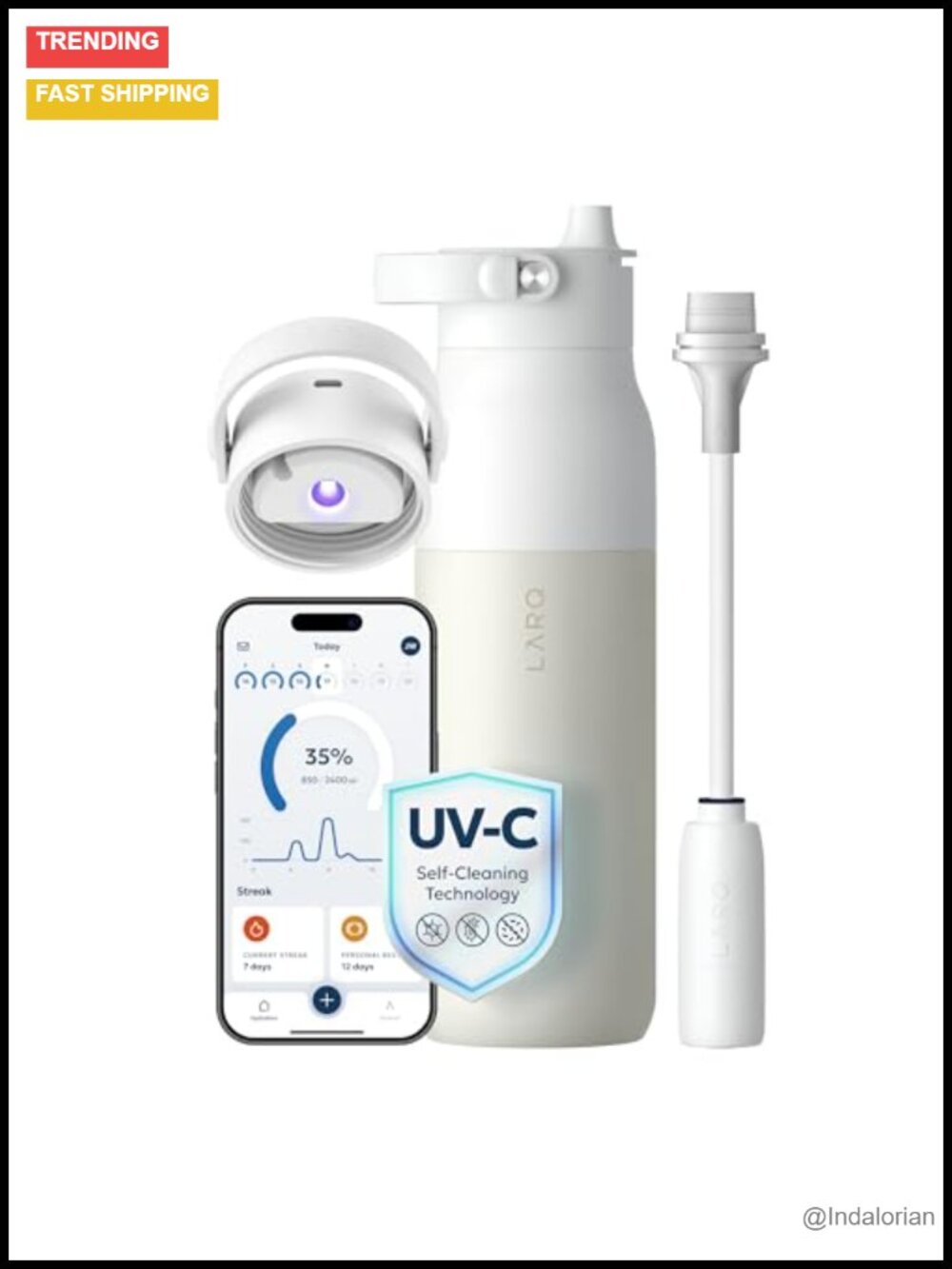 Self-Cleaning UV-C Insulated Water Bottle with Filter Straw